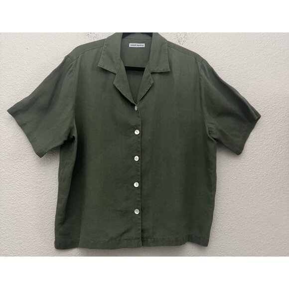 Marsh Landing Green 100% Linen Short Sleeve Button Up Shirt Large - Picture 1 of 10